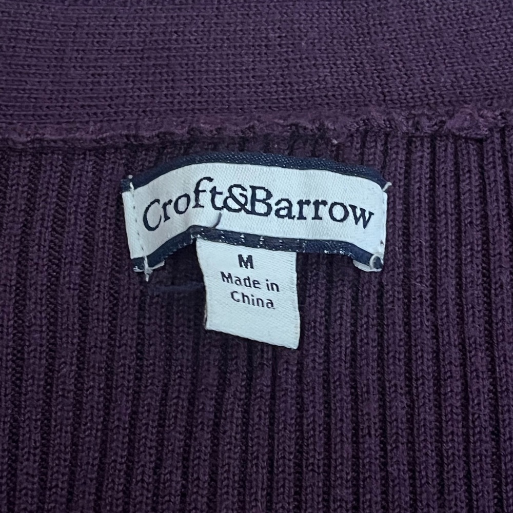 Croft & Barrow Deep Purple V-Neck Ribbed Button Up Cardigan - Picture 4 of 5